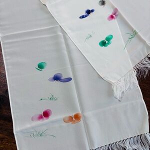 Vintage New Old Stock Tong Shi 100% Silk Scarf w/ Butterflies 55x13" BEAUTIFUL